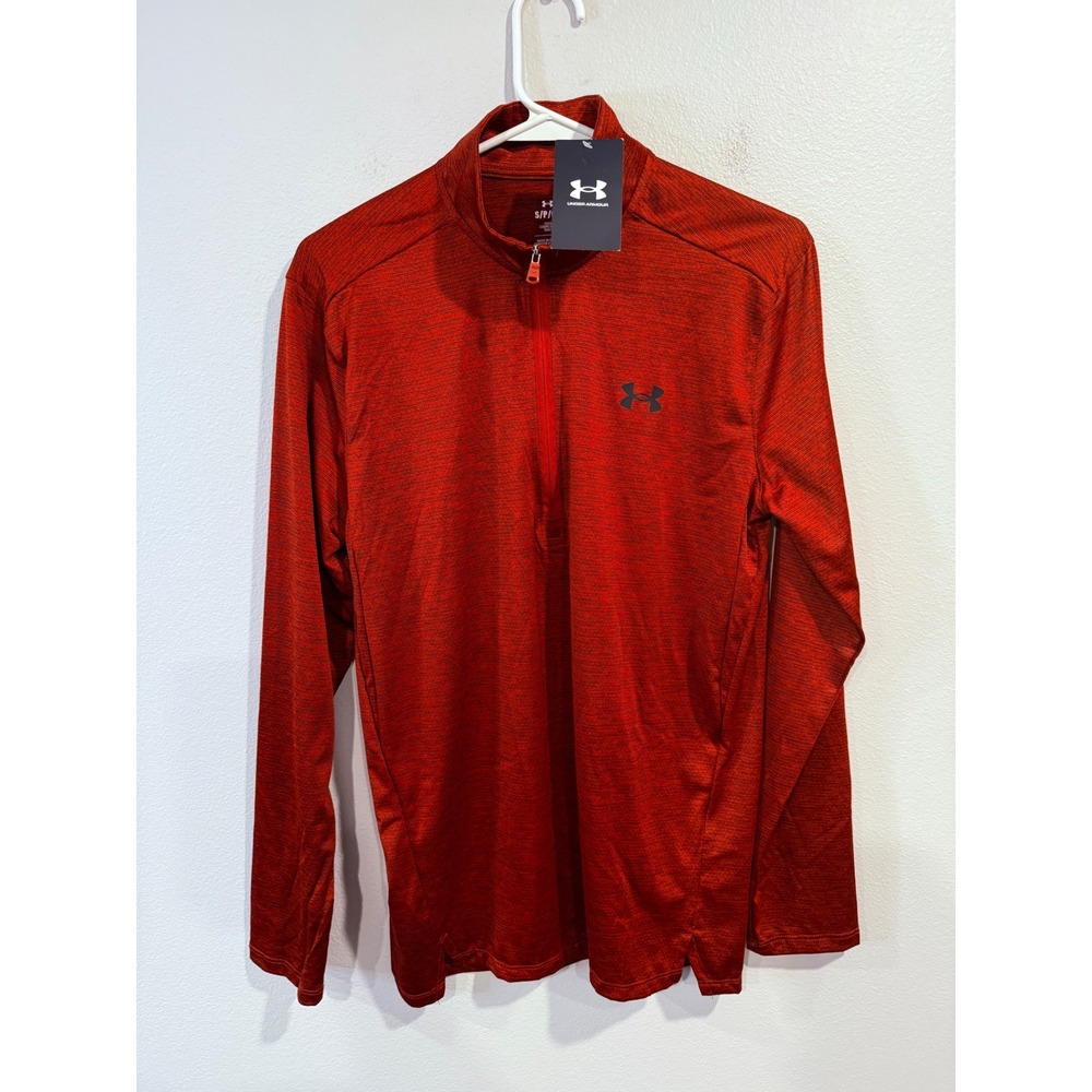 Under Armour Mens S P CH Orange Tech Vent 1/2 Zip Long Sleeve Shirt Athletic Fit